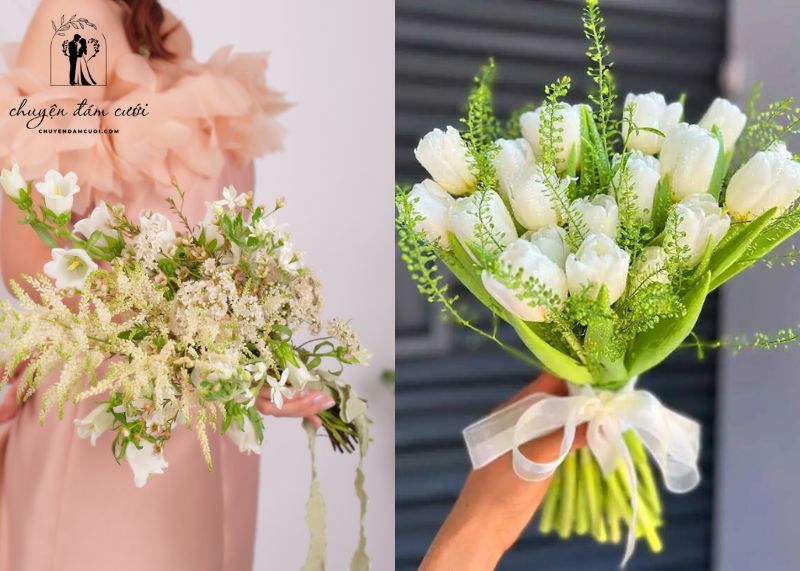 Kiểu hoa cầm tay cô dâu buộc tự nhiên (Hand-tied)